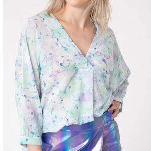 NEW Sincerely Ours Small Floral Abstract Oversized Blouse Top ~ Artsy Feminine